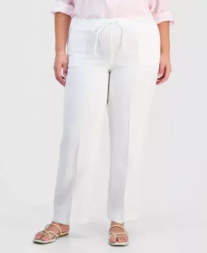 Plus Size 100% Linen Pants, Modazone Exclusive - Bright White 