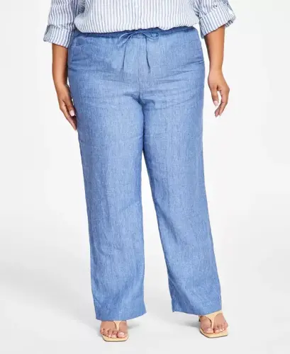 Plus Size 100% Linen Pants, Modazone Exclusive - Blue Ocean - 3