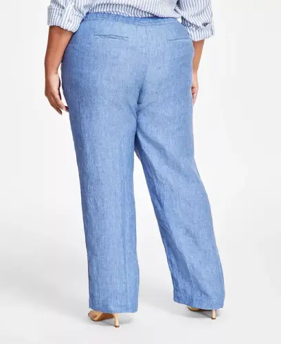 Plus Size 100% Linen Pants, Modazone Exclusive - Blue Ocean - 4
