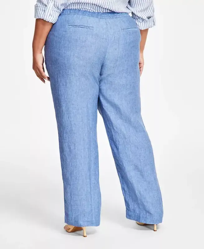 Plus Size 100% Linen Pants, Modazone Exclusive - Blue Ocean - 4