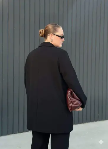 Büyük Beden Astarsız Ceket Siyah - 4