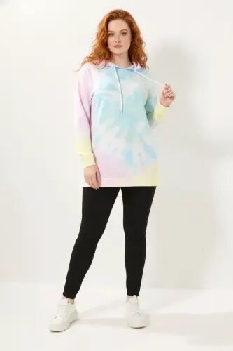Büyük Beden Batik Desenli Owersize Kapüşonlu Sweatshirt - Büyükbedeniz (1)