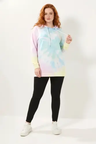 Büyük Beden Batik Desenli Owersize Kapüşonlu Sweatshirt - Büyükbedeniz (1)
