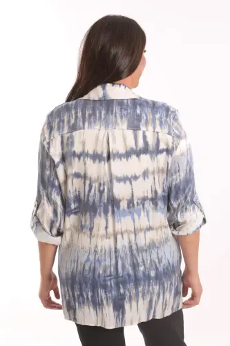 Büyük Beden Batik Desenli Simli Gömlek Bluz Lacivert Takım - 6