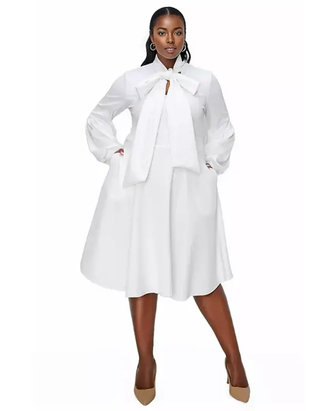 Plus Size Bekah Flare Pocket Dress-Ivory - L I V D