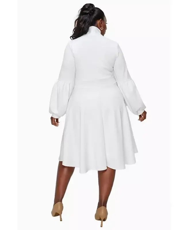 Plus Size Bekah Flare Pocket Dress-Ivory - 3