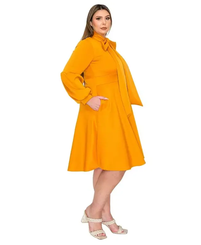 Plus Size Bekah Flare Pocket Dress-Mustard - 2