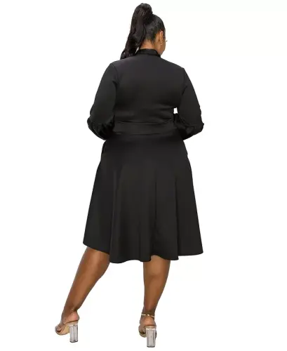 Plus Size Bekah Flare Pocket Dress-Black - 3