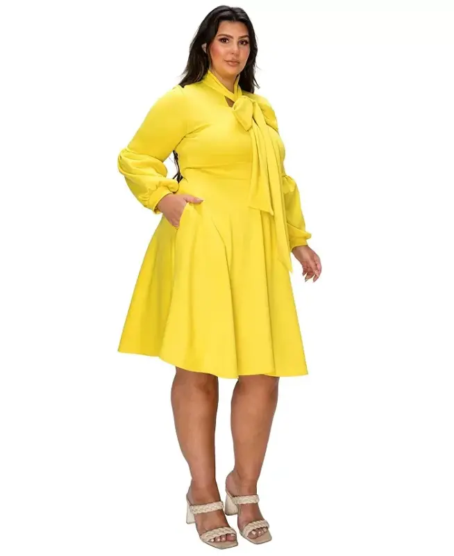 Plus Size Bekah Flare Pocket Dress - Yellow - 2