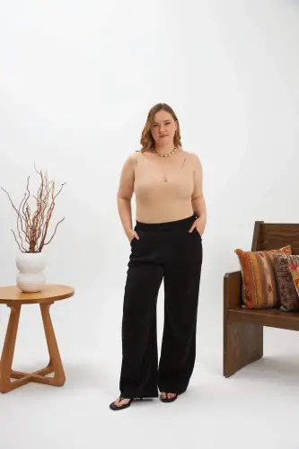 Büyük Beden Beli Lastikli Pantolon Siyah - 5