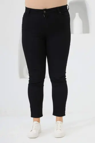 Büyük Beden Bilek Paça Siyah Pantolon - 1