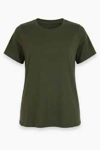 Büyük Beden Bisiklet Yaka Kısa Kollu Pamuklu T-Shirt - 7