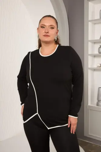 Büyük Beden Biyeli Bluz Siyah - 3