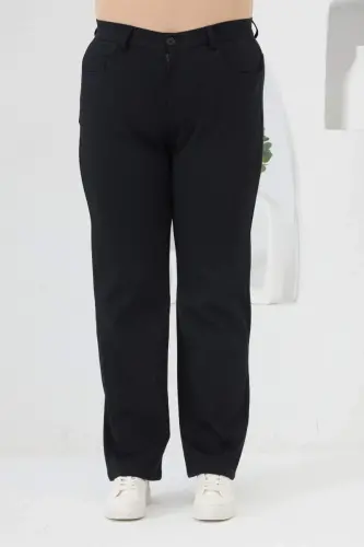 Büyük Beden Boru Paça Çelik Örme Pantolon Lacivert - 1