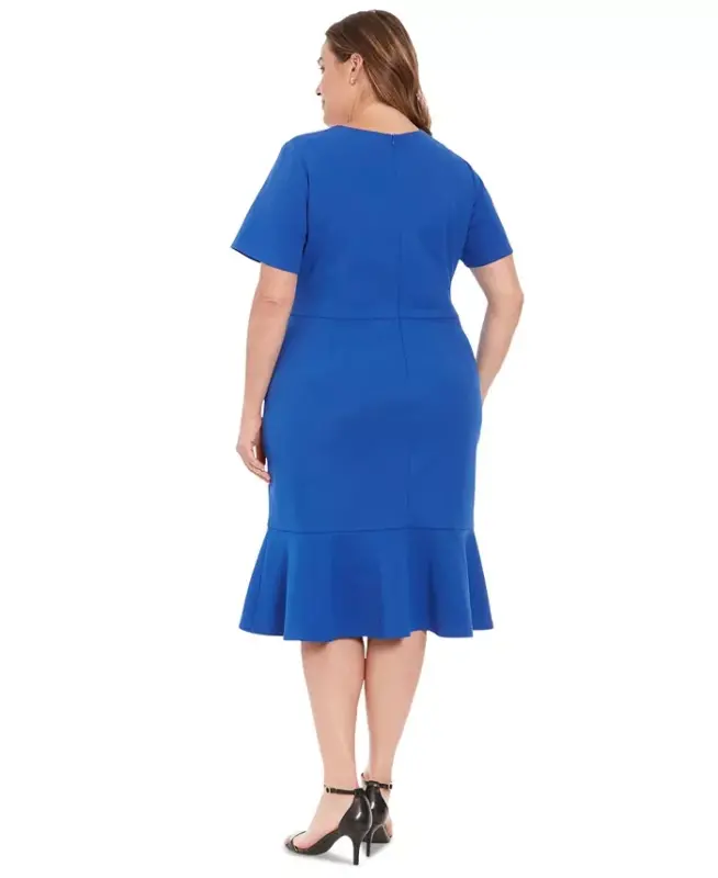 Plus Size Twist-Front Flounce-Hem Dress - LONDON TIMES