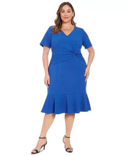 Plus Size Twist-Front Flounce-Hem Dress - LONDON TIMES (1)