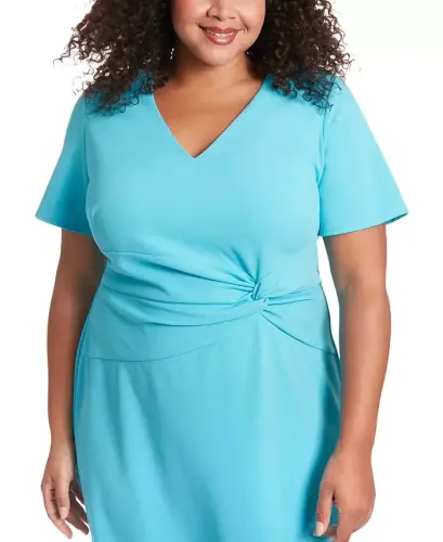 Plus Size Twist-Front Flounce-Hem Dress - Blue Atoll - 4