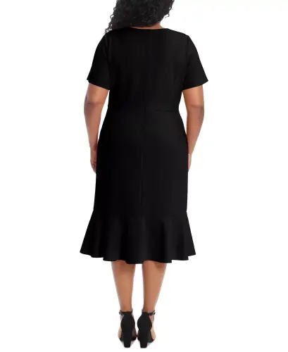 Plus Size Twist-Front Flounce-Hem Dress - Black - 2