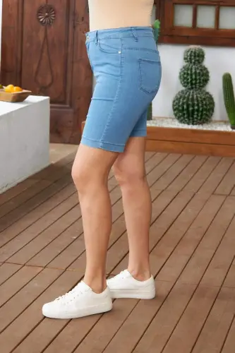 Büyük Beden Buz Mavi Şort - 3