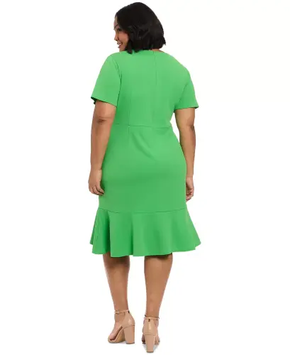 Plus Size Twist-Front Flounce-Hem Dress - LONDON TIMES (1)