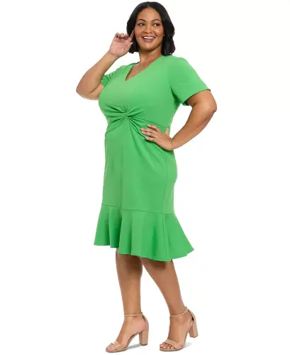 Plus Size Twist-Front Flounce-Hem Dress - Kelly Green - 6