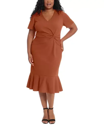Plus Size Twist-Front Flounce-Hem Dress 