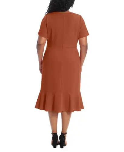 Plus Size Twist-Front Flounce-Hem Dress - LONDON TIMES (1)