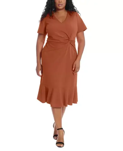 Plus Size Twist-Front Flounce-Hem Dress - Sequoia - 3