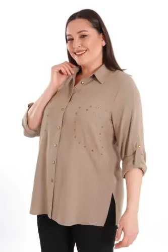 Büyük Beden Cebi Droplu Vizon Gömlek - BÜYÜKBEDENIZ (1)