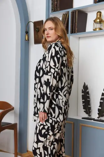 Büyük Beden Ceket-Atlet-Pantolon Viskon Takım Siyah - 3