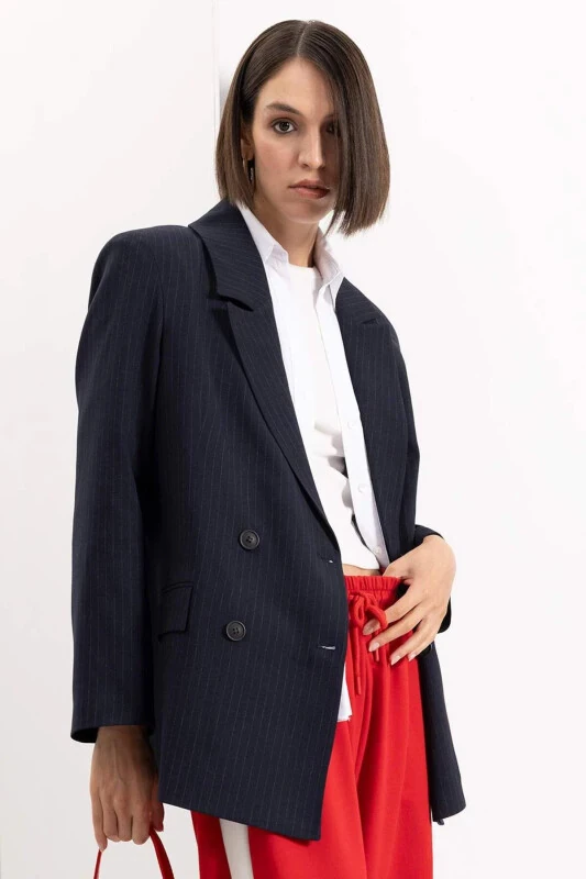 Oversize Geniş Kalıp Ceket Yaka Düğmeli Basic Düz Blazer Ceket D4418AX24AU - Defacto