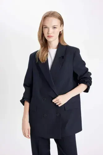Oversize Geniş Kalıp Ceket Yaka Düğmeli Basic Düz Blazer Ceket D4418AX24AU - 4