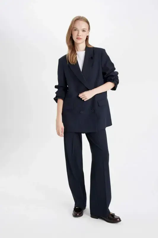 Oversize Geniş Kalıp Ceket Yaka Düğmeli Basic Düz Blazer Ceket D4418AX24AU - 5
