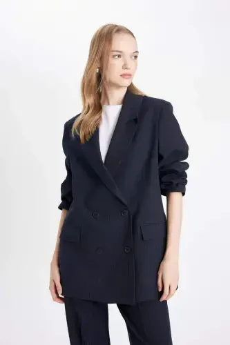 Oversize Geniş Kalıp Ceket Yaka Düğmeli Basic Düz Blazer Ceket D4418AX24AU - 7