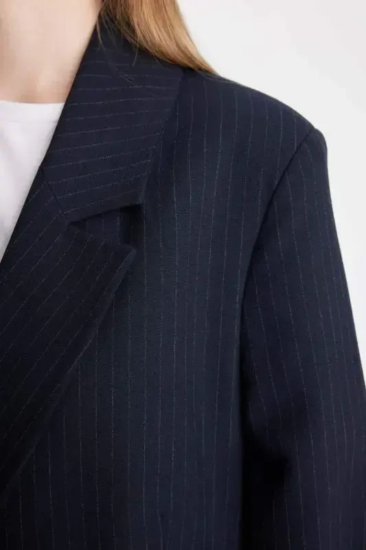 Oversize Geniş Kalıp Ceket Yaka Düğmeli Basic Düz Blazer Ceket D4418AX24AU - 8