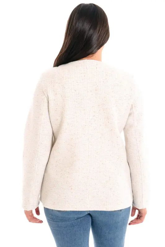 Angelino Büyük Beden Cebi Taş Baskılı Ekru Ceket - 7