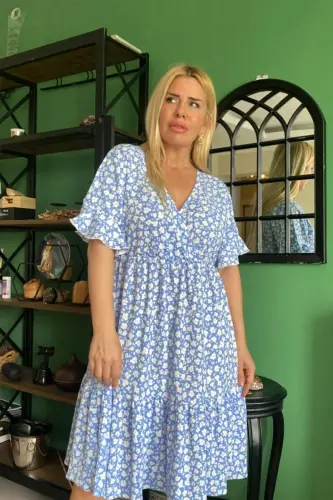 Büyük Beden Çiçek Desenli Anvelop Elbise GLS888D - BÜYÜKBEDENIZ (1)