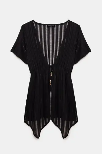 Büyük Beden Çizgi Detaylı Transparan Kimono - 3