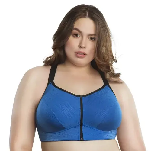 Plus Size Wave Wire-free Zip Front Sports Bra - Nautical blue - PARFAIT (1)