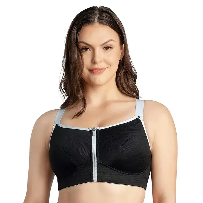 Plus Size Wave Wire-free Zip Front Sports Bra - Black - PARFAIT