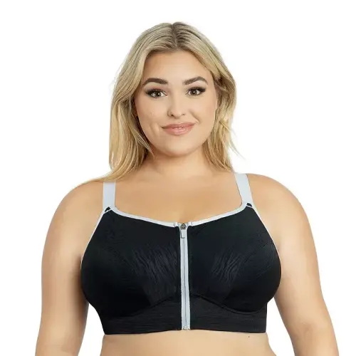 Plus Size Wave Wire-free Zip Front Sports Bra - Black - PARFAIT (1)