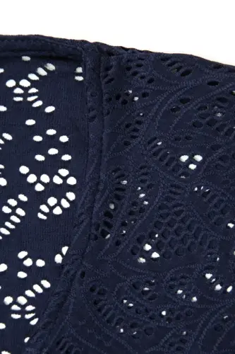 Büyük Beden Dantel Detaylı Ajurlu Kısa Kollu Kimono - 7