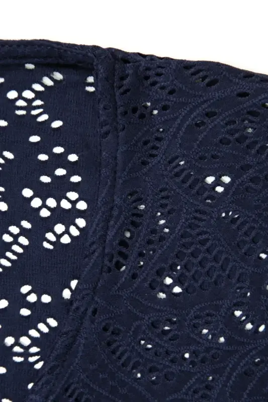 Büyük Beden Dantel Detaylı Ajurlu Kısa Kollu Kimono - 7