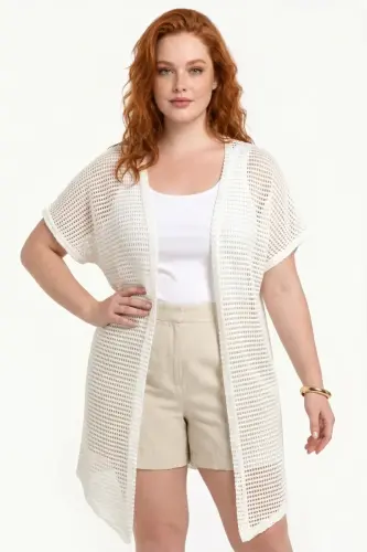 Büyük Beden Delikli Uzun Kesim Hırka - 1