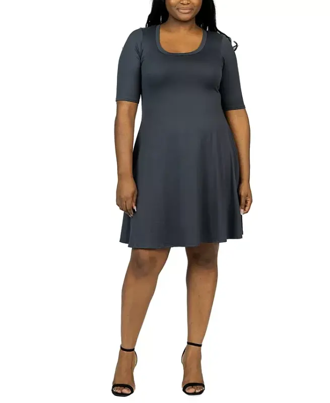 Plus Size Knee Length Dress - Charcoal - 24SEVEN COMFORT APPAREL