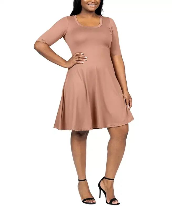 Plus Size Knee Length Dress - Mocha - 2
