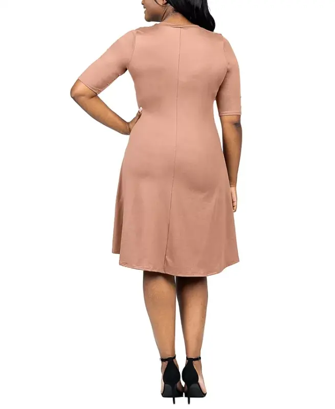 Plus Size Knee Length Dress - Mocha - 3