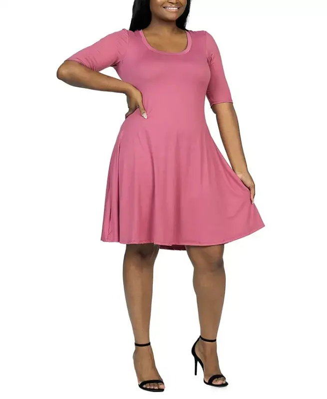 Plus Size Knee Length Dress - Rose - 2