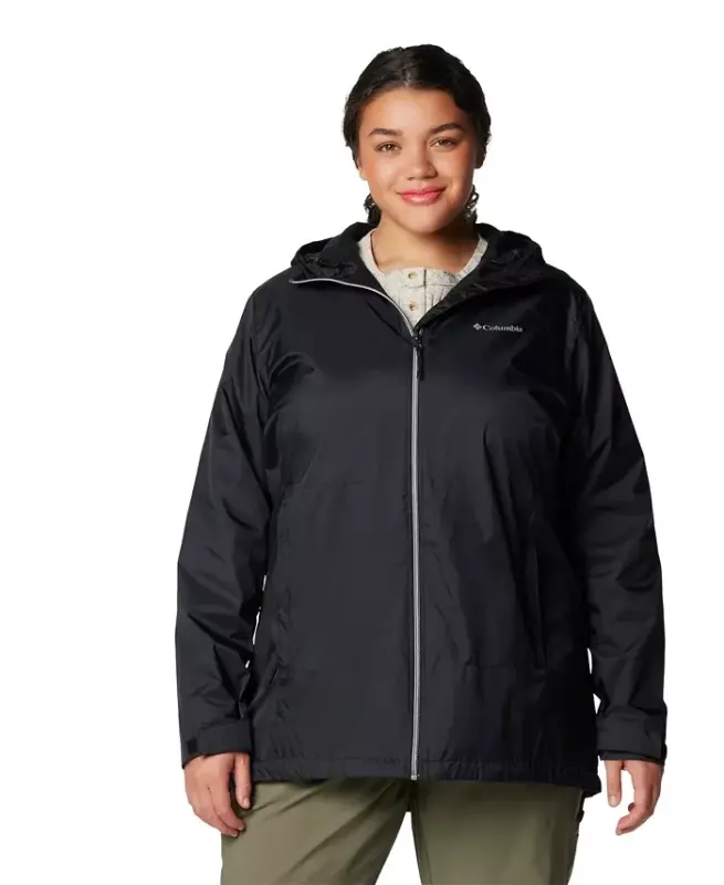 Plus Size Switchback Lined Long Zipper Jacket-Black - 1
