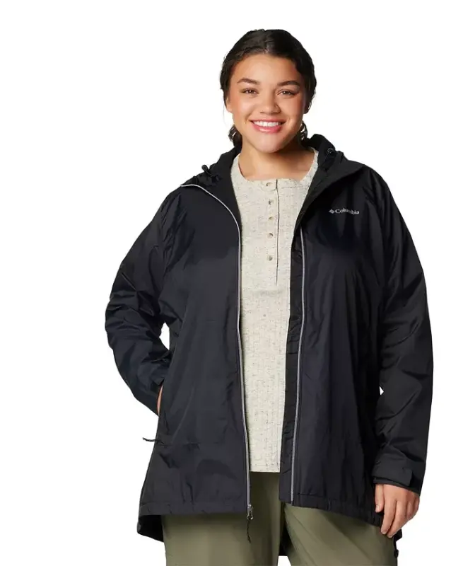 Plus Size Switchback Lined Long Zipper Jacket-Black - 6